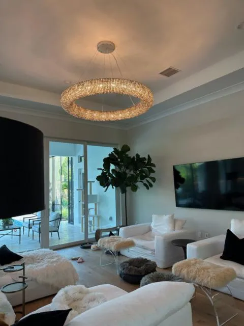 Halo Round Chandelier with Clear Crystal