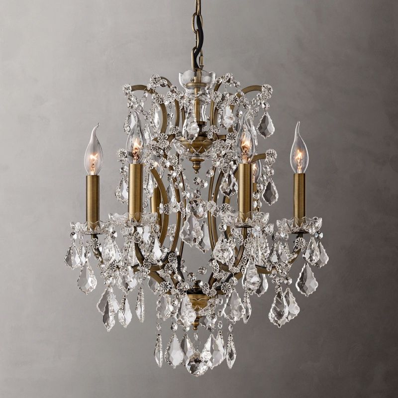 19th C. Rococo Iron & Crystal Round Chandelier 18"