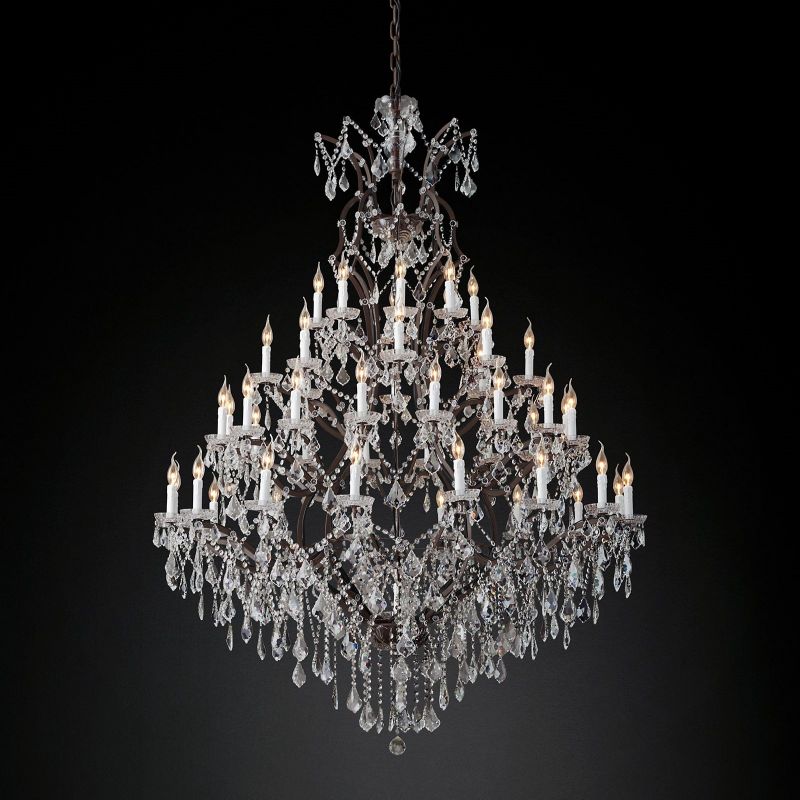 19th C. Rococo Iron & Crystal Round Chandelier 60"