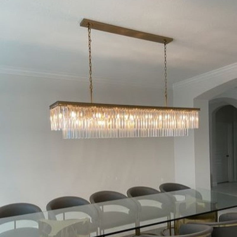 1920s Odeon 2-Layer Crystal Rectangle Chandelier 49"