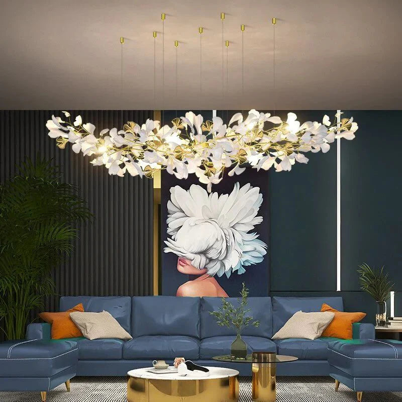 Keyah Porcelain Ginkgo Ceramics Chandelier, Modern Luxury Lights