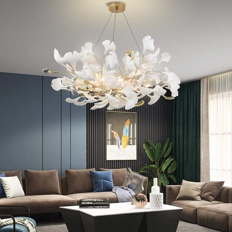 Ceramic Ginkgo Petal Branches-Shaped Chandelier(Round)