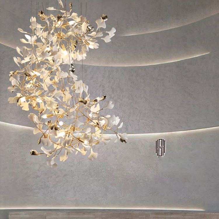 Ceramic Ginkgo Stair Long Branch Chandelier