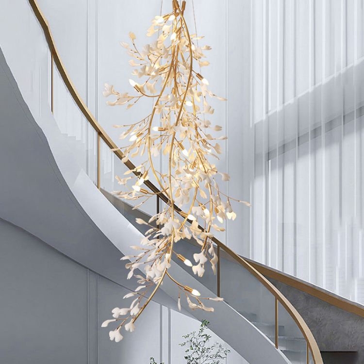 Ceramic Ginkgo Stair Long Branch Chandelier