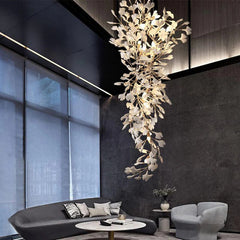 Luxury Ceramic Ginkgo Staircase Long Branch Chandelier