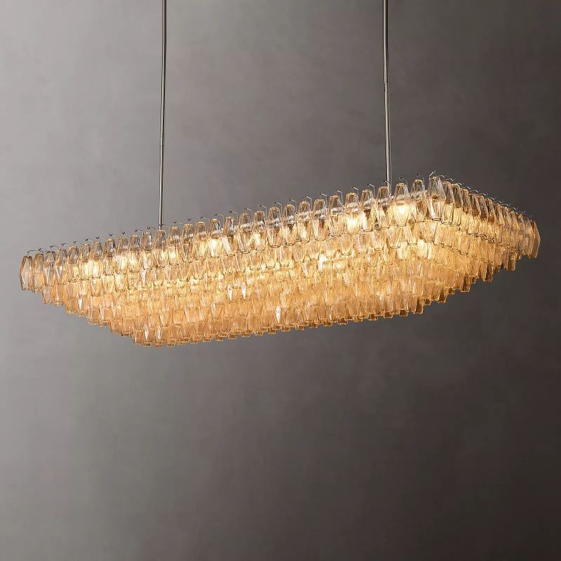 Chara Clear Glass Tiered Rectangular Chandelier 74"