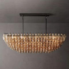 Chara Smoke Glass Tiered Rectangular Chandelier 54"