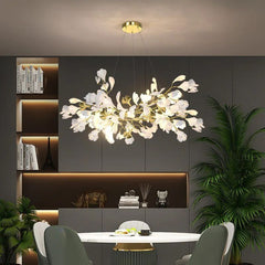 Ceramic Ginkgo Linear Branch Chandelier