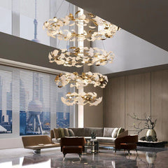 Ceramic Ginkgo Rings Linear Branch Chandelier