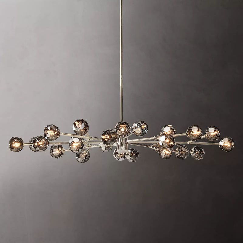 Boule Smoke Glass Oval Chandelier 72" Over Dining Table