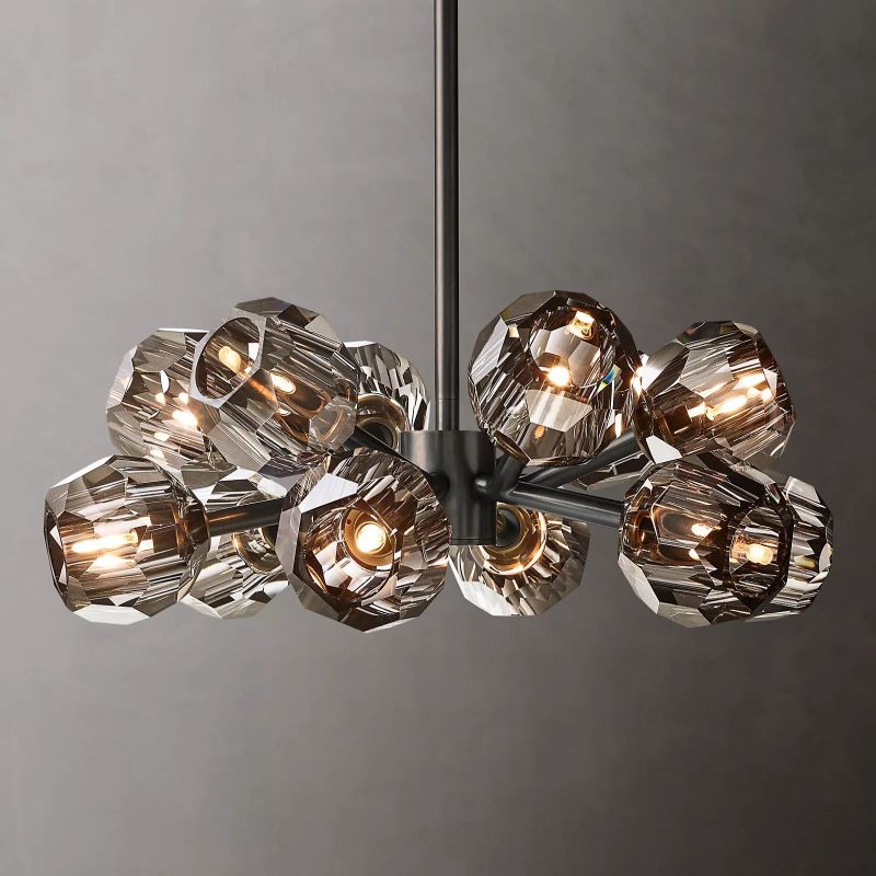 Boule Modern Smoke Crystal Round Chandelier 24" Over Dining Table