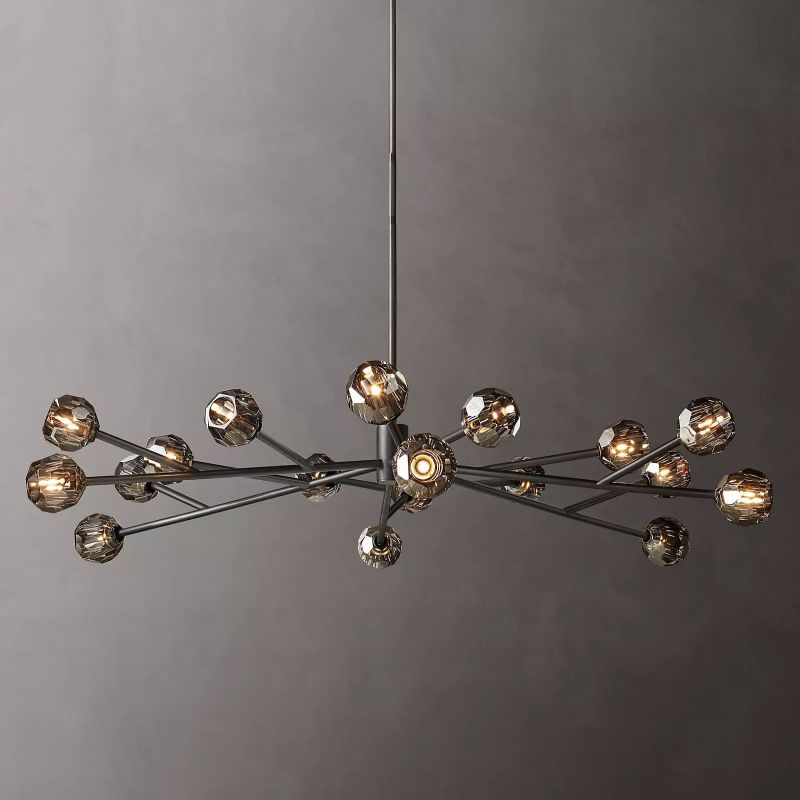 Boule Modern Smoke Crystal Round Chandelier 72" Over Dining Table