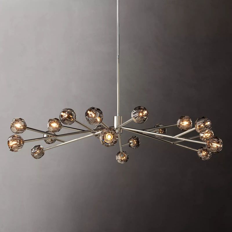 Boule Modern Smoke Crystal Round Chandelier 72" Over Dining Table