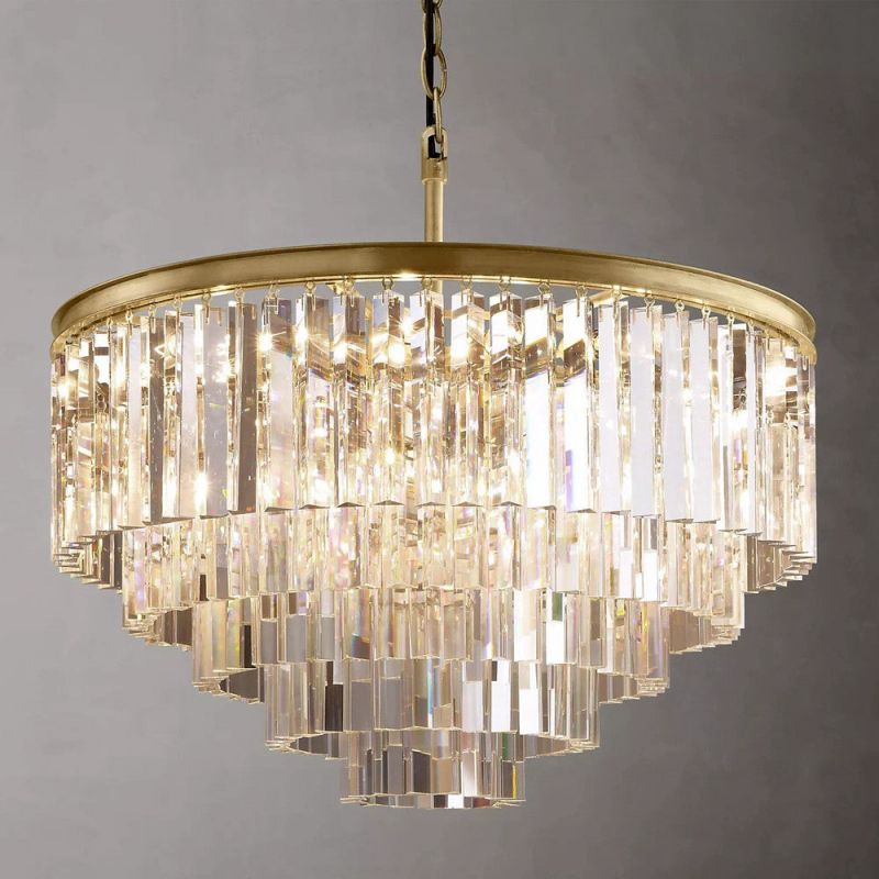 1920s Odeon 5-Layer Crystal Round Chandelier 32"