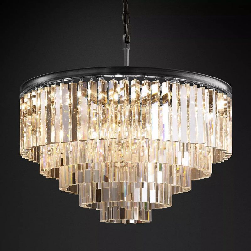 1920s Odeon 5-Layer Crystal Round Chandelier 32"