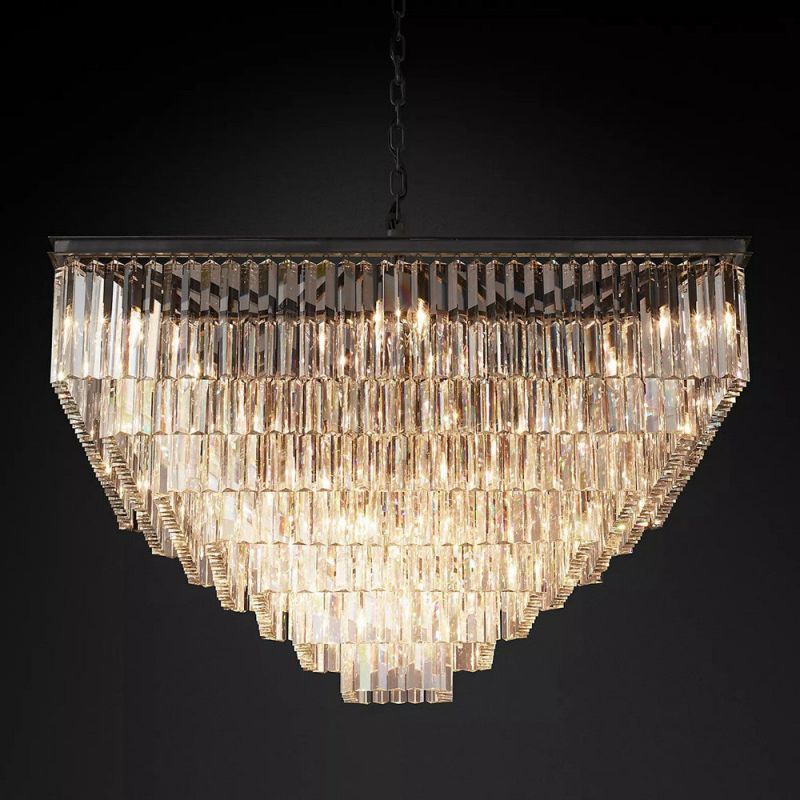 1920s Odeon 7-Layer Crystal Square Chandelier 47"